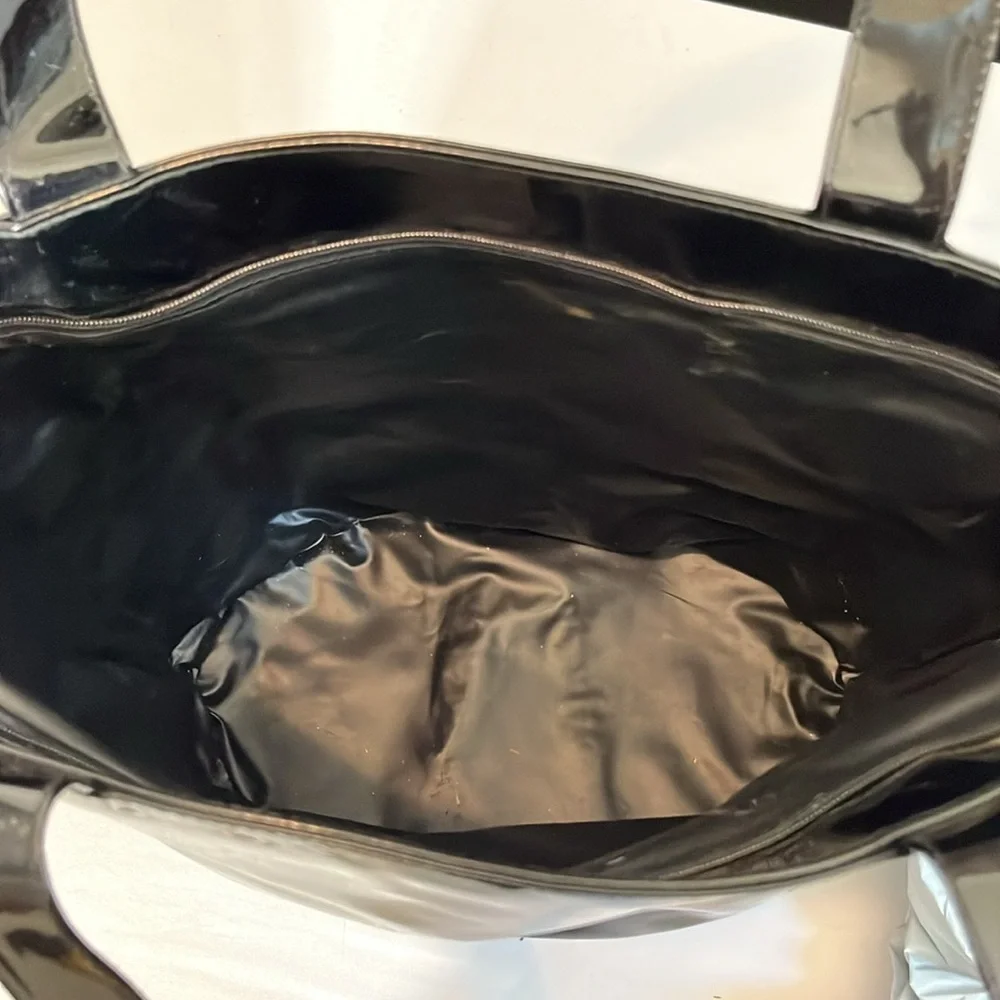 Elizabeth Arden large black patent leather tote bag 2 handles